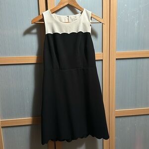 Ann Taylor Loft Cream & Black Dress with Scallop Detail Size 0p